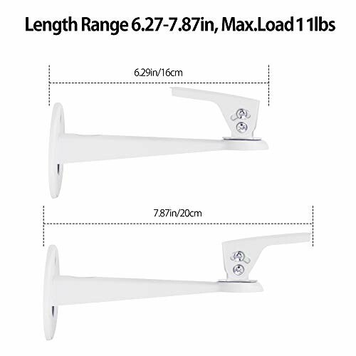 Adjustable wall mount brackets with length range and max load info.