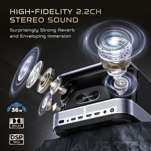 Bluetooth speaker with high-fidelity stereo sound and Dolby technology.