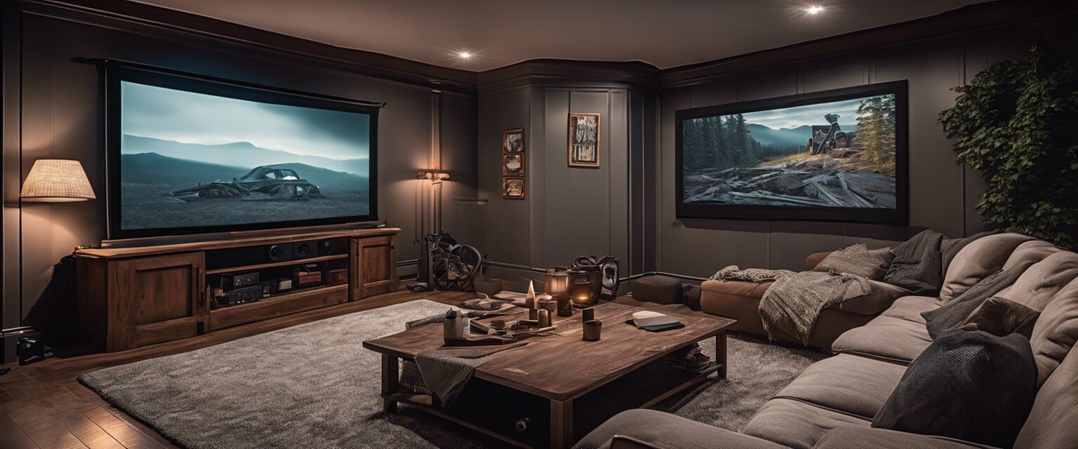 Cozy home theater setup with projector