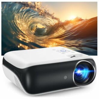Mini projector with an ocean wave on screen