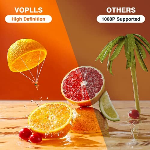 Creative fruit comparison with orange parachute on left and palm tree on right.