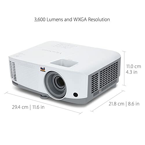 White projector with 3600 lumens and WXGA resolution.