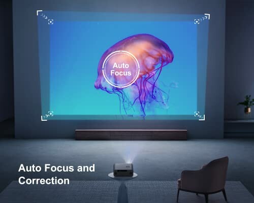 Projector displaying jellyfish with auto focus feature.