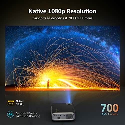 Projector displaying vibrant image with 1080p resolution and 700 ANSI lumens.