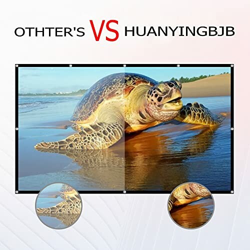 Comparison of two projector screens showing a turtle on a beach.