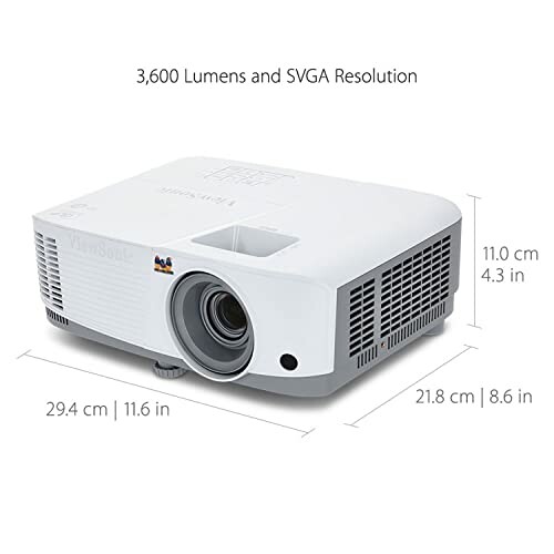 ViewSonic projector with dimensions and 3,600 lumens SVGA resolution.