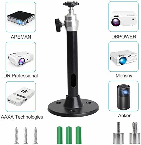 Universal projector ceiling mount with various compatible projectors and installation accessories.
